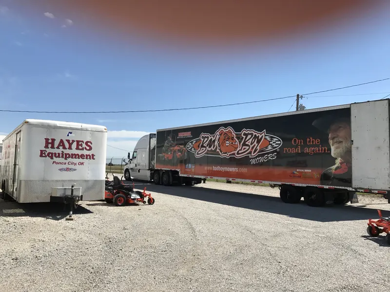Bad Boy Mowers semi truck delivering mowers to Hayes Equipment in Ponca City