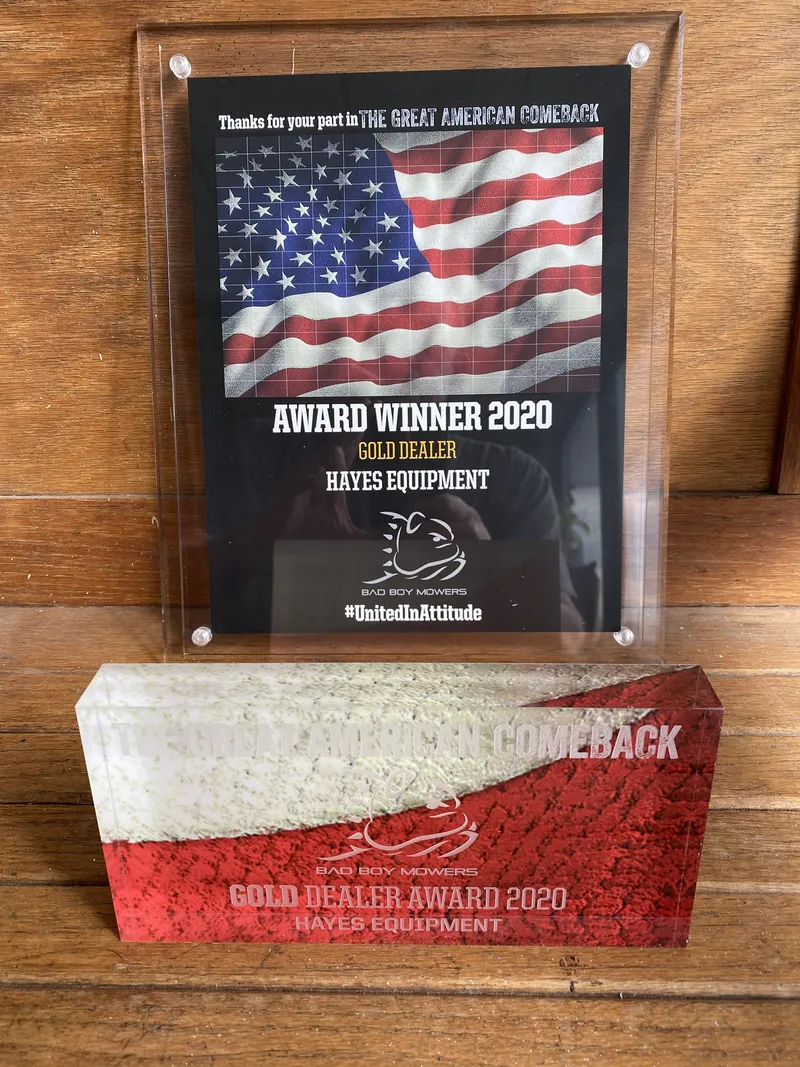 Bad Boy Mowers Gold Dealer Award 2020 presented to Hayes Equipment, The Great American Comeback