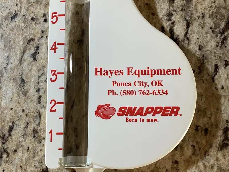 Hayes Equipment Ponca City Snapper rain gauge giveaway with phone number 580-762-6334