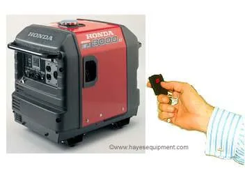 Honda EU3000is generator with the Hayes Products WSK-1 wireless remote start key fob in hand